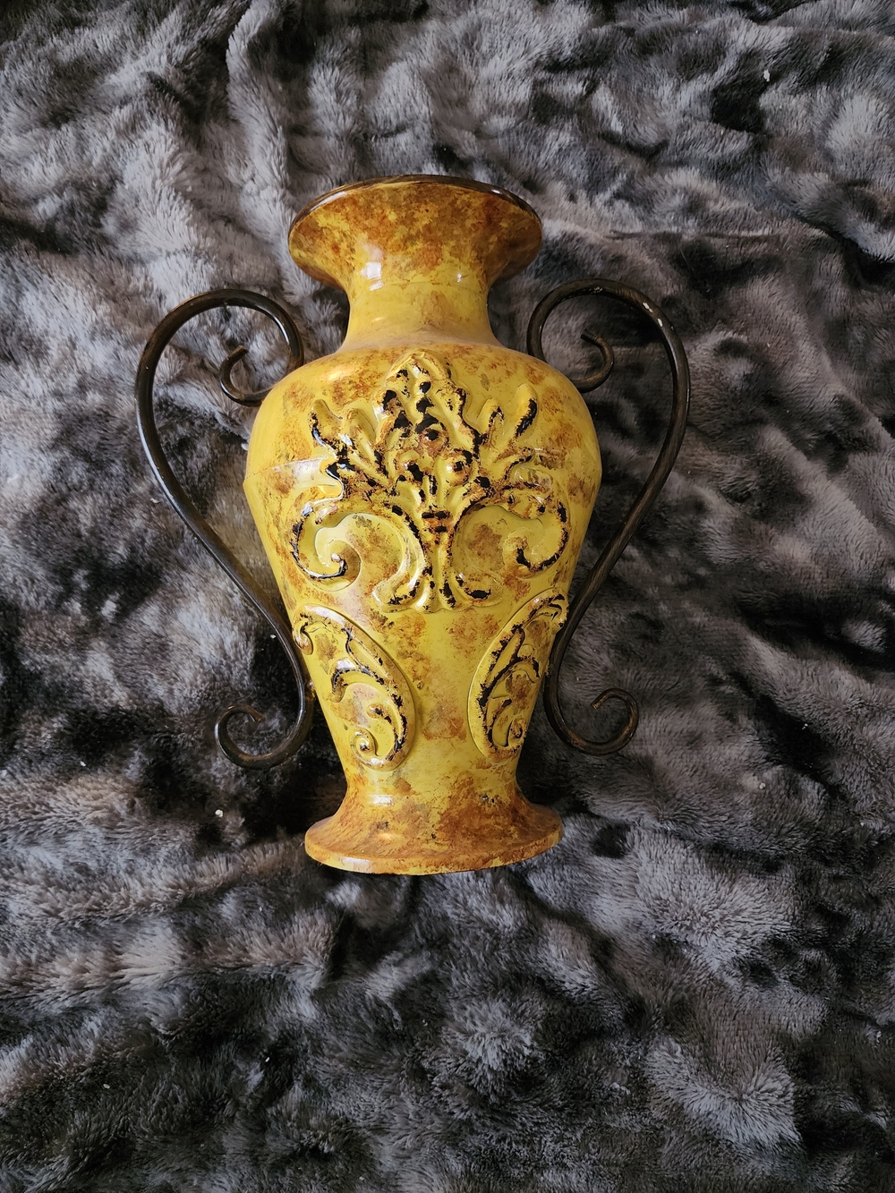 Yellow Decorative Wall Vase with Scroll Handles - Home Accents